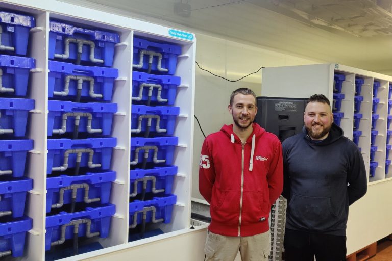 Rodney and Wayne McCullough from Kilkeel with their Lobster Pods from Todd Fish Tech