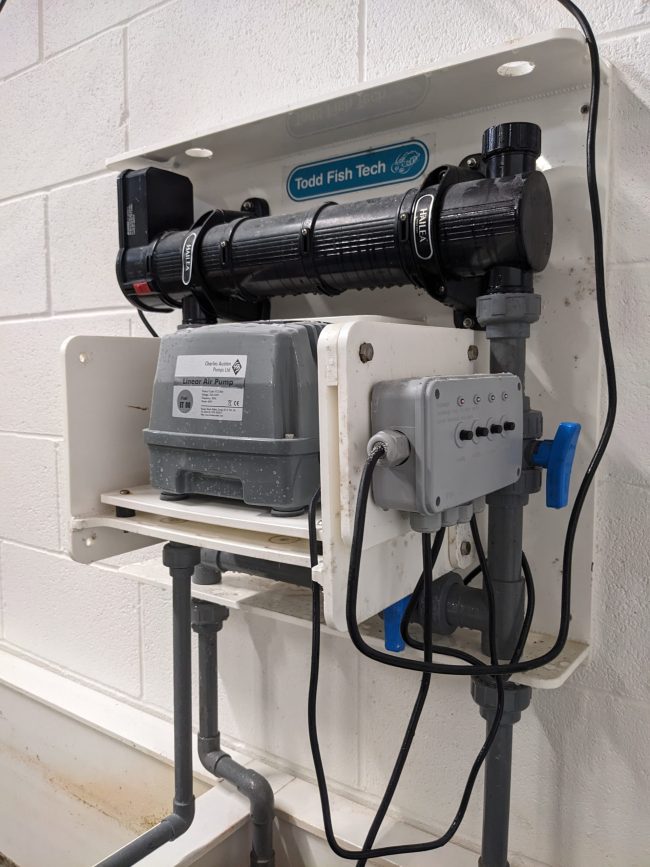 UV Sterliser, air pump and switch block on a Crab Pod